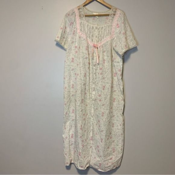Vintage Cottagecore lace details square neckline granny sleep dress - Picture 7 of 9
